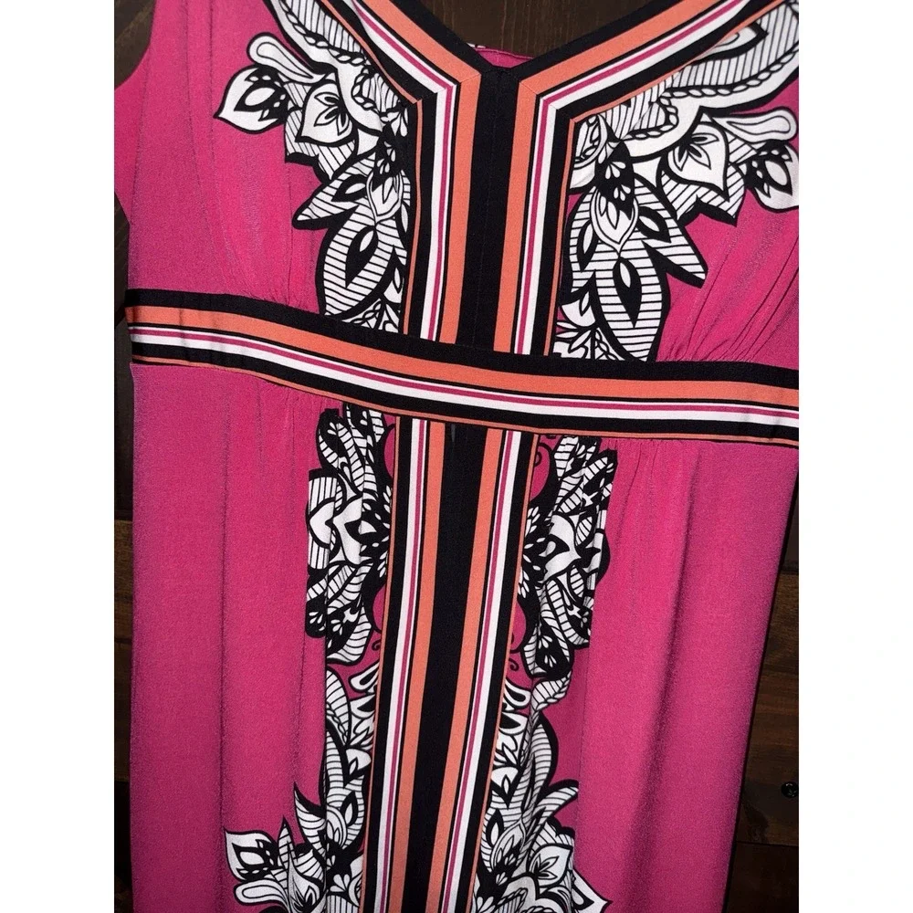 Apt‎ 9 Dress Hot Pink Black Women's Sz L Large Floral Stretch Padded Knee Length - Picture 2 of 7